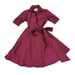 Shabby Apple Autumn Kimball Wrap Dress Fit Flare Tie Waist Burgundy 6 Retro Prep
